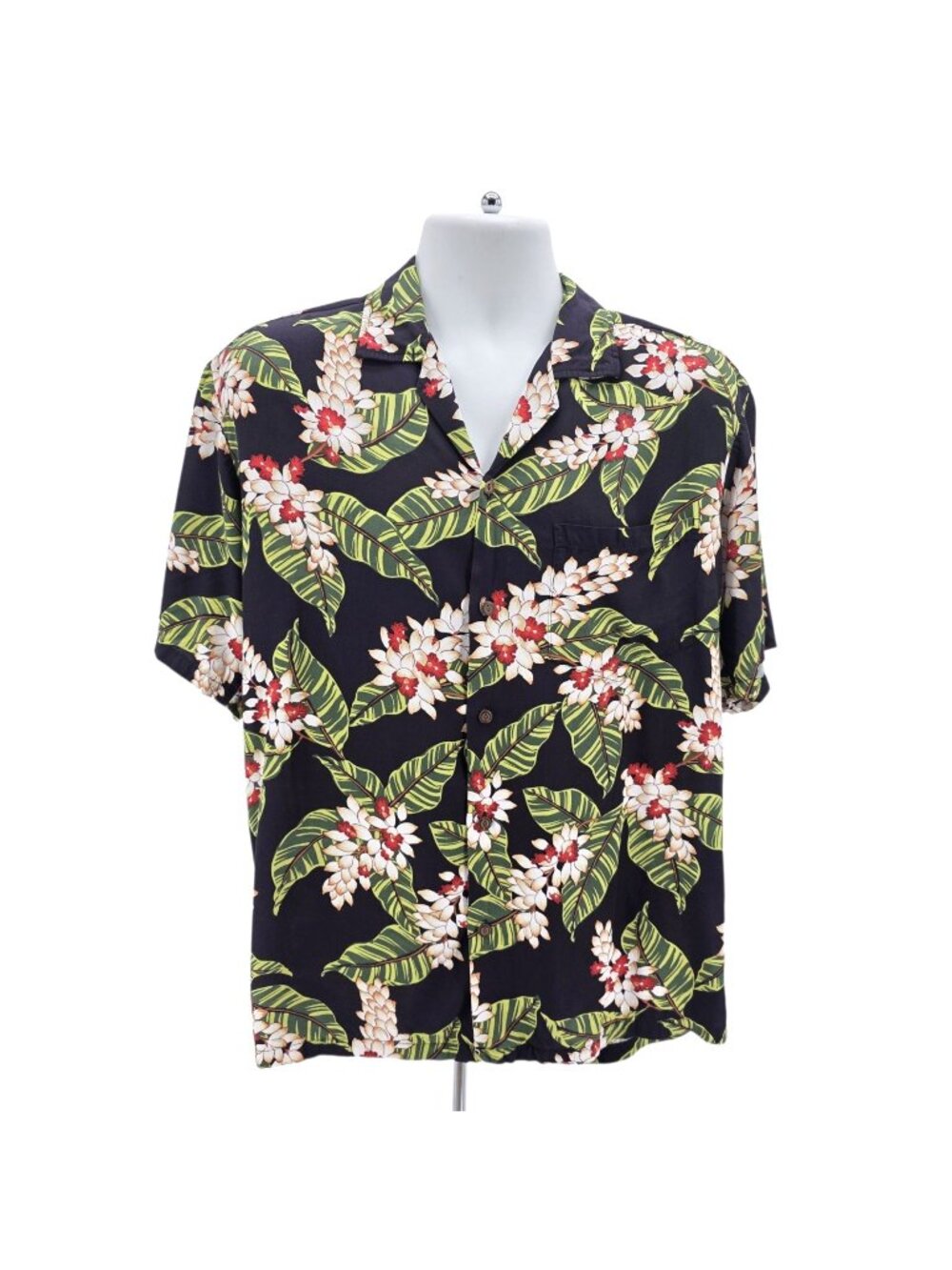 Vintage Winnie Fashion Mens Medium Hawaiian Shirt Floral Tropical Black Button